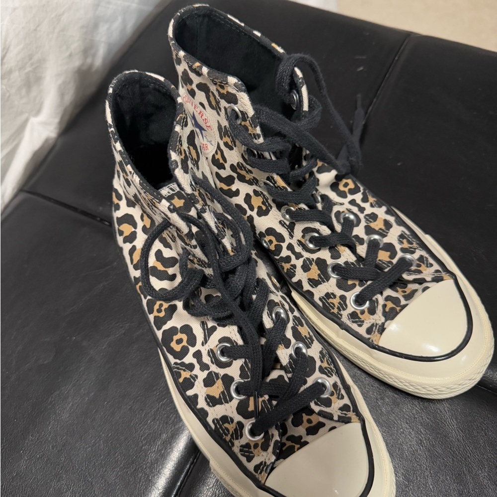 Leopard Pattern High-Top Converse Sneakers